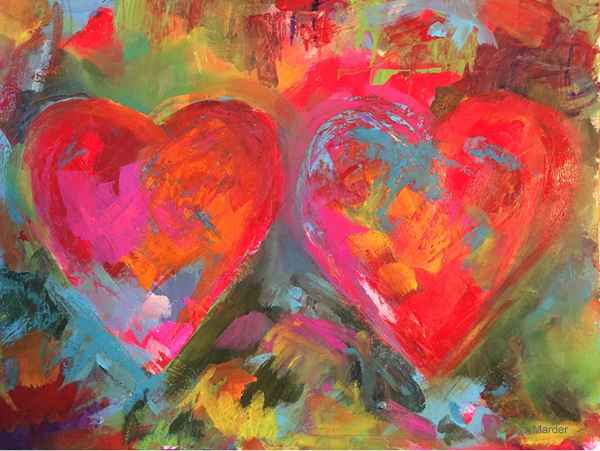 Mal abstrakte hjerter i stil med Jim Dine